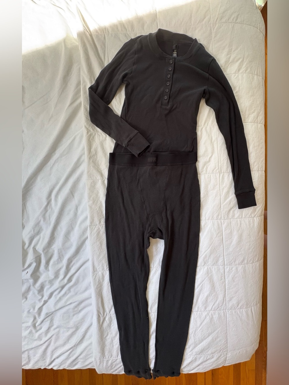 SKIMS Black Thermal Pajamas. Worn once, top is a sz M and Bottom is Sz L